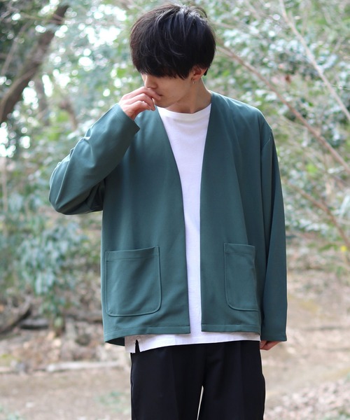 SITRY(シトリー)の「amundsen tailored no collar jacket/梨地織り テーラード ノーカラージャケット カーディガン セットアップ対応可(ノーカラージャケット・メンズ・グリーン/チャコールグレー/ベージュ/ブラック/グレー/ネイビー/ブラウン/カーキ・LL/L/M)」の12枚目の写真