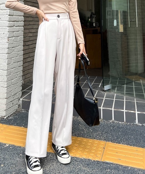 ad thie（アドティエ）の「★今なら490円！★センタープレス ストレート スラックス（スラックス・レディース・アイボリー/ピンクベージュ/マスタード/ブラック/ダークブラウン・M/S）」の2枚目の写真