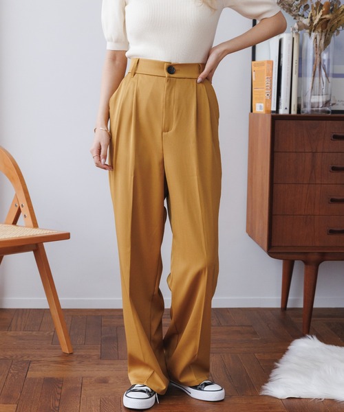 ad thie（アドティエ）の「★今なら490円！★センタープレス ストレート スラックス（スラックス・レディース・アイボリー/ピンクベージュ/マスタード/ブラック/ダークブラウン・M/S）」の4枚目の写真