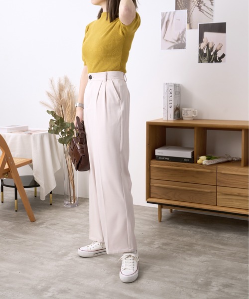 ad thie（アドティエ）の「★今なら490円！★センタープレス ストレート スラックス（スラックス・レディース・アイボリー/ピンクベージュ/マスタード/ブラック/ダークブラウン・M/S）」の7枚目の写真