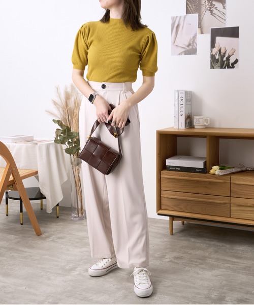 ad thie（アドティエ）の「★今なら490円！★センタープレス ストレート スラックス（スラックス・レディース・アイボリー/ピンクベージュ/マスタード/ブラック/ダークブラウン・M/S）」の8枚目の写真