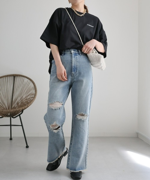 ap retro（アプレトロ）の「ビッグシルエットデザイン　ロゴプリントTEE（Tシャツ/カットソー・レディース・オフホワイト/ブラック/オートミール・FREE）」の22枚目の写真