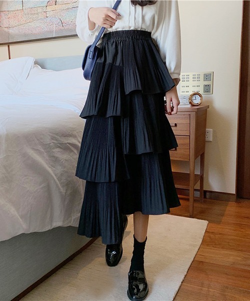 Chick（チック）の「▲Long tiered skirt / ロングティアードスカート（スカート・レディース・ブラック/ベージュ・FREE）」の3枚目の写真