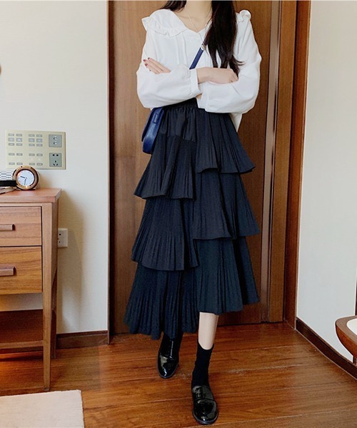 Chick（チック）の「▲Long tiered skirt / ロングティアードスカート（スカート・レディース・ブラック/ベージュ・FREE）」の14枚目の写真