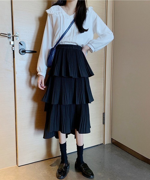 Chick（チック）の「▲Long tiered skirt / ロングティアードスカート（スカート・レディース・ブラック/ベージュ・FREE）」の16枚目の写真