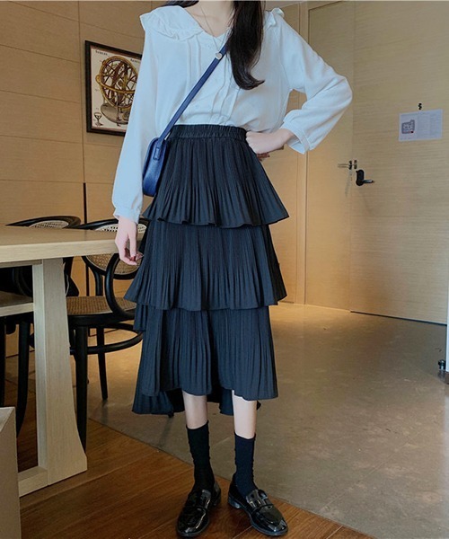 Chick（チック）の「▲Long tiered skirt / ロングティアードスカート（スカート・レディース・ブラック/ベージュ・FREE）」の7枚目の写真