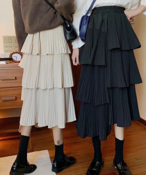 Chick（チック）の「▲Long tiered skirt / ロングティアードスカート（スカート・レディース・ブラック/ベージュ・FREE）」の8枚目の写真