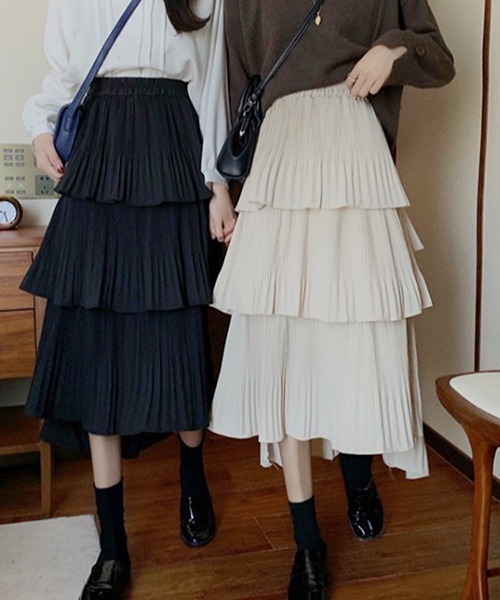 Chick（チック）の「▲Long tiered skirt / ロングティアードスカート（スカート・レディース・ブラック/ベージュ・FREE）」の15枚目の写真