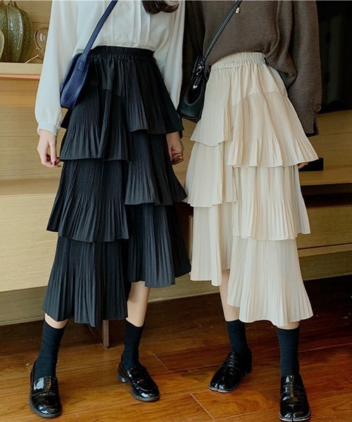 Chick（チック）の「▲Long tiered skirt / ロングティアードスカート（スカート・レディース・ブラック/ベージュ・FREE）」の11枚目の写真