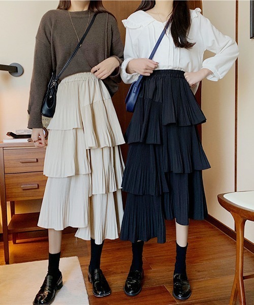 Chick（チック）の「▲Long tiered skirt / ロングティアードスカート（スカート・レディース・ブラック/ベージュ・FREE）」の17枚目の写真
