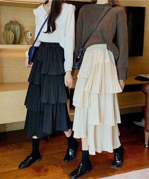 Chick（チック）の「▲Long tiered skirt / ロングティアードスカート（スカート・レディース・ブラック/ベージュ・FREE）」の6枚目の写真
