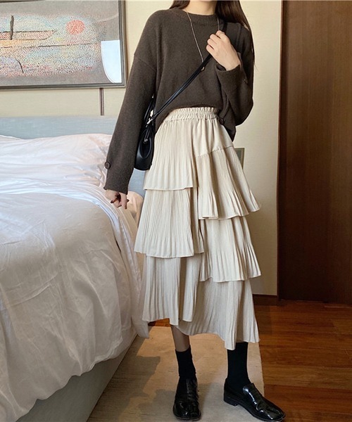 Chick（チック）の「▲Long tiered skirt / ロングティアードスカート（スカート・レディース・ブラック/ベージュ・FREE）」の4枚目の写真