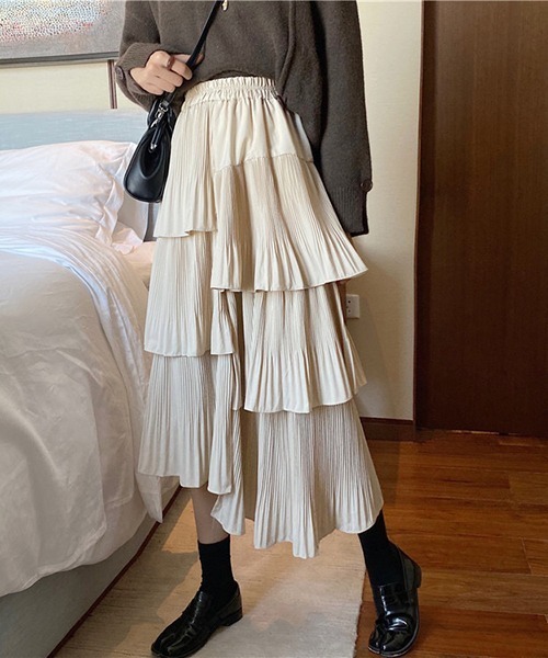 Chick（チック）の「▲Long tiered skirt / ロングティアードスカート（スカート・レディース・ブラック/ベージュ・FREE）」の5枚目の写真