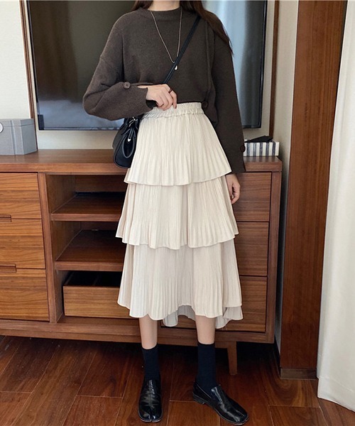 Chick（チック）の「▲Long tiered skirt / ロングティアードスカート（スカート・レディース・ブラック/ベージュ・FREE）」の9枚目の写真