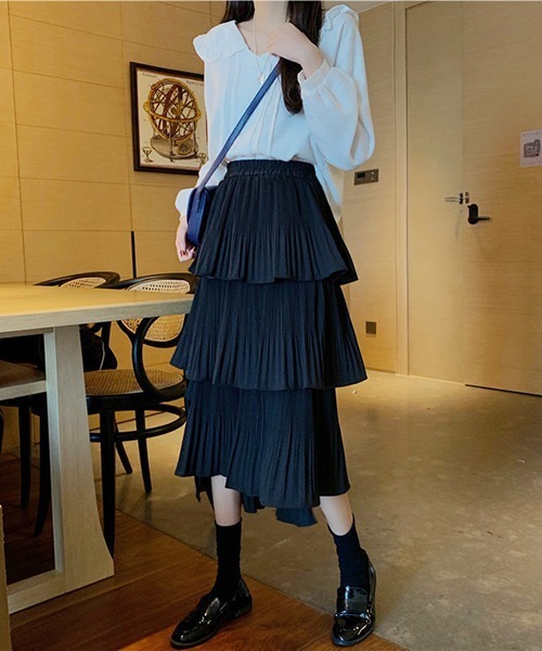 Chick（チック）の「▲Long tiered skirt / ロングティアードスカート（スカート・レディース・ブラック/ベージュ・FREE）」の18枚目の写真