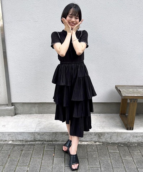 Chick（チック）の「▲Long tiered skirt / ロングティアードスカート（スカート・レディース・ブラック/ベージュ・FREE）」の19枚目の写真