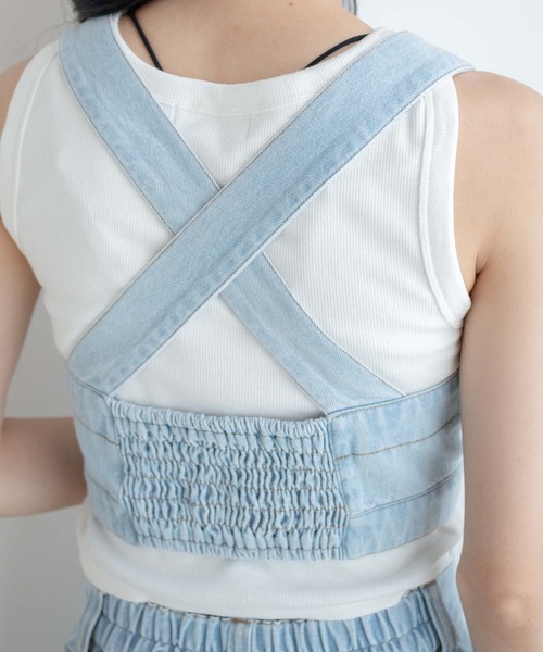 WEGO(ウィゴー)の「WEGO/【セットアップ対応】ボタンデニムビスチェ(キャミソール・レディース・ライトインディゴブルー/インディゴブルー・FREE)」の8枚目の写真