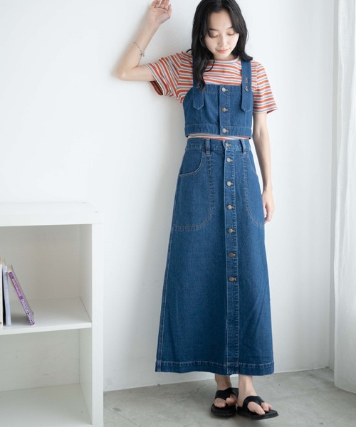 WEGO(ウィゴー)の「WEGO/【セットアップ対応】ボタンデニムビスチェ(キャミソール・レディース・ライトインディゴブルー/インディゴブルー・FREE)」の6枚目の写真