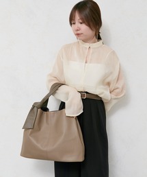 【美品】ラシット　カラーハンドルボストントートバッグ(CE－294)モカ2way 美品】ラシット カラーハンドルボストントートバッグ(CE－294