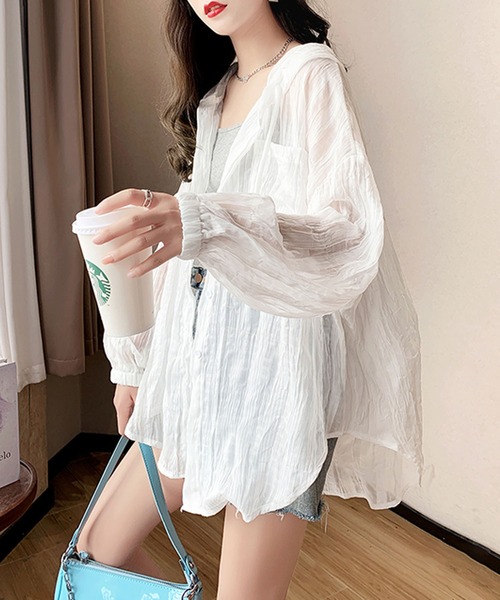 LAFFMO(ラフモ)の「フード付きボリュームスリーブシアーパーカー(パーカー・レディース・ブラック/ホワイト・FREE)」の9枚目の写真