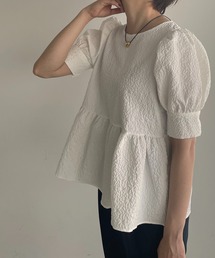 【WEB限定】バックリボンジャガードペプラムブラウス