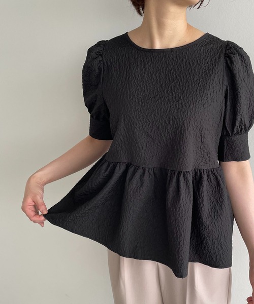 antic rag(アンティックラグ)の「【WEB限定】バックリボンジャガードペプラムブラウス(シャツ/ブラウス・レディース・ホワイト/ブラック・FREE)」の2枚目の写真