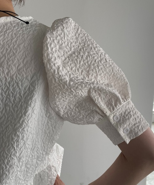 antic rag(アンティックラグ)の「【WEB限定】バックリボンジャガードペプラムブラウス(シャツ/ブラウス・レディース・ホワイト/ブラック・FREE)」の7枚目の写真