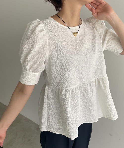 antic rag(アンティックラグ)の「【WEB限定】バックリボンジャガードペプラムブラウス(シャツ/ブラウス・レディース・ホワイト/ブラック・FREE)」の3枚目の写真