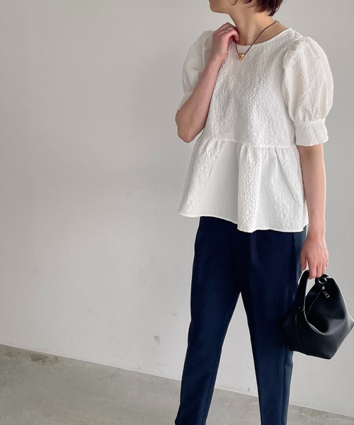 antic rag(アンティックラグ)の「【WEB限定】バックリボンジャガードペプラムブラウス(シャツ/ブラウス・レディース・ホワイト/ブラック・FREE)」の6枚目の写真