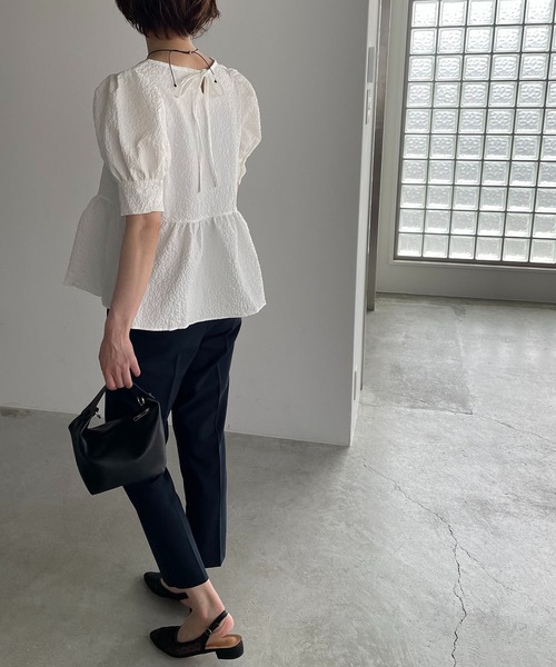 antic rag(アンティックラグ)の「【WEB限定】バックリボンジャガードペプラムブラウス(シャツ/ブラウス・レディース・ホワイト/ブラック・FREE)」の12枚目の写真