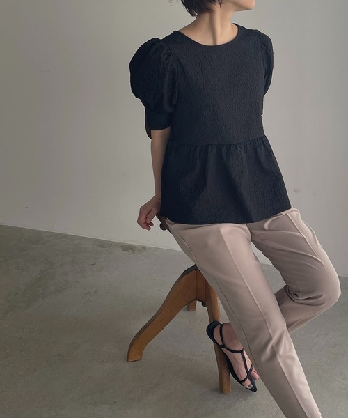 antic rag(アンティックラグ)の「【WEB限定】バックリボンジャガードペプラムブラウス(シャツ/ブラウス・レディース・ホワイト/ブラック・FREE)」の22枚目の写真