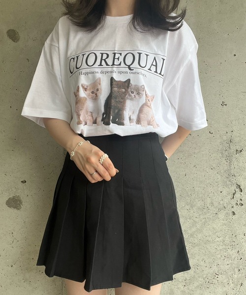 cuorequal(クオレコール)の「子猫半袖Tシャツ(Tシャツ/カットソー・レディース・アイボリー/ホワイト・SMALL/MEDIUM/LARGE/X-LARGE)」の3枚目の写真