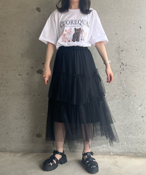cuorequal(クオレコール)の「子猫半袖Tシャツ(Tシャツ/カットソー・レディース・アイボリー/ホワイト・SMALL/MEDIUM/LARGE/X-LARGE)」の6枚目の写真