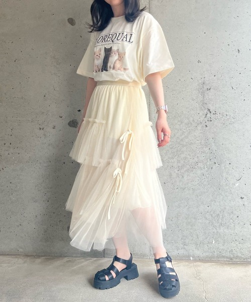 cuorequal(クオレコール)の「子猫半袖Tシャツ(Tシャツ/カットソー・レディース・アイボリー/ホワイト・SMALL/MEDIUM/LARGE/X-LARGE)」の16枚目の写真