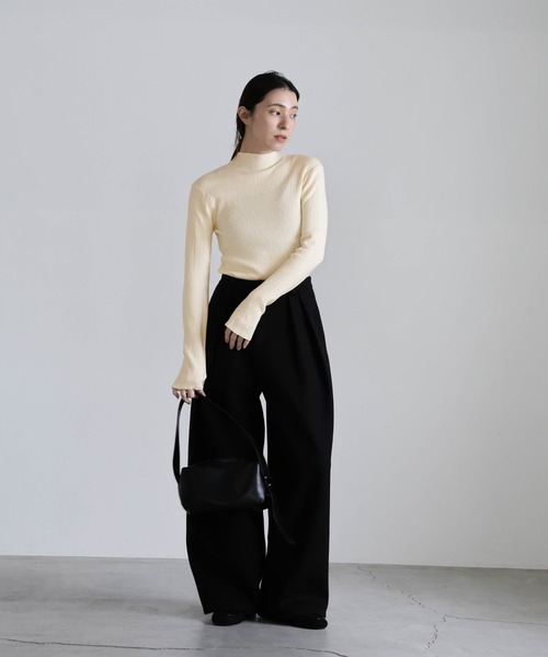 6色展開】ニュアンスリブプチハイネックトップス（Tシャツ/カットソー