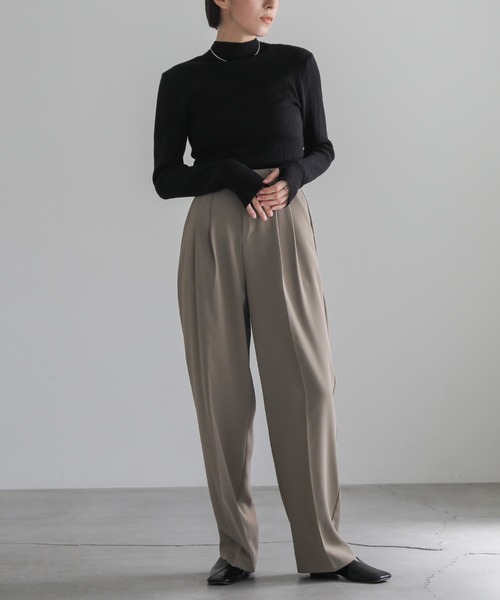 6色展開】ニュアンスリブプチハイネックトップス（Tシャツ