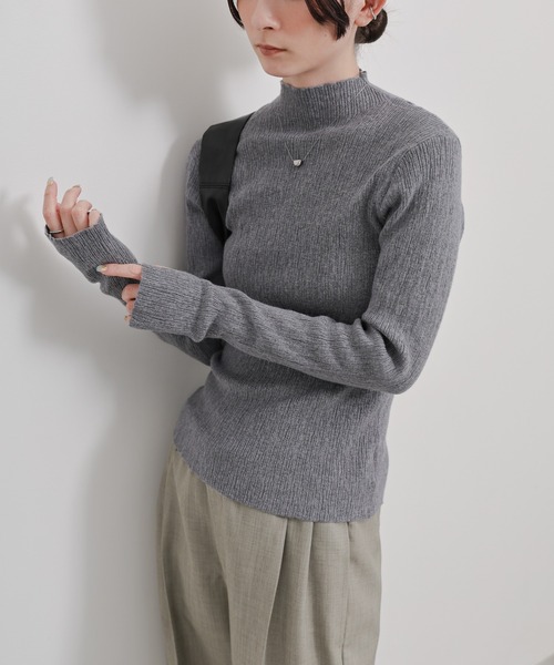 ニュアンスリブプチハイネックトップス（Tシャツ/カットソー
