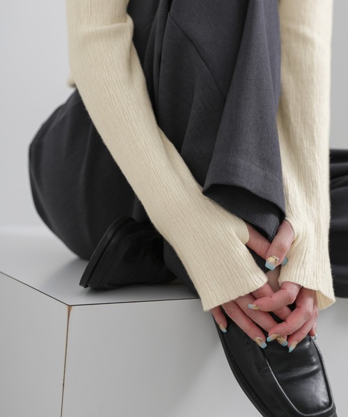 セール】【6色展開】ニュアンスリブプチハイネックトップス（Tシャツ