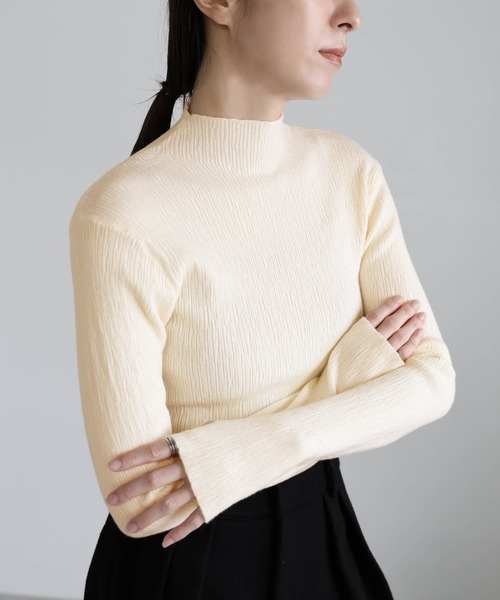 6色展開】ニュアンスリブプチハイネックトップス（Tシャツ/カットソー