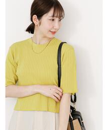 ◎【マシンウォッシャブル】半袖ニットプルオーバー