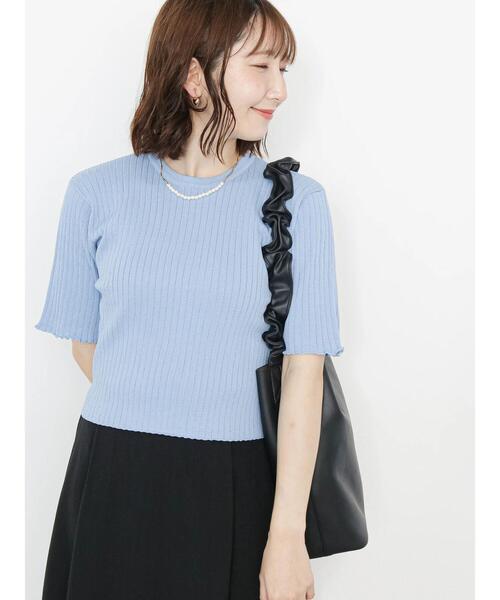 Te chichi TERRASSE（テチチテラス）の「◎【マシンウォッシャブル】半袖ニットプルオーバー（ニット/セーター・レディース・ブルー/オフホワイト/イエロー/ブラック・F）」の5枚目の写真