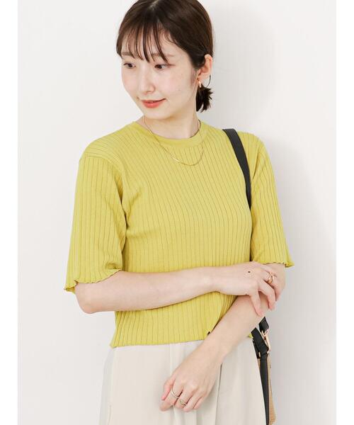 Te chichi TERRASSE（テチチテラス）の「◎【マシンウォッシャブル】半袖ニットプルオーバー（ニット/セーター・レディース・ブルー/オフホワイト/イエロー/ブラック・F）」の18枚目の写真