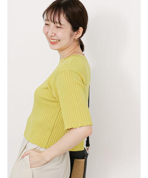 Te chichi TERRASSE（テチチテラス）の「◎【マシンウォッシャブル】半袖ニットプルオーバー（ニット/セーター・レディース・ブルー/オフホワイト/イエロー/ブラック・F）」の19枚目の写真