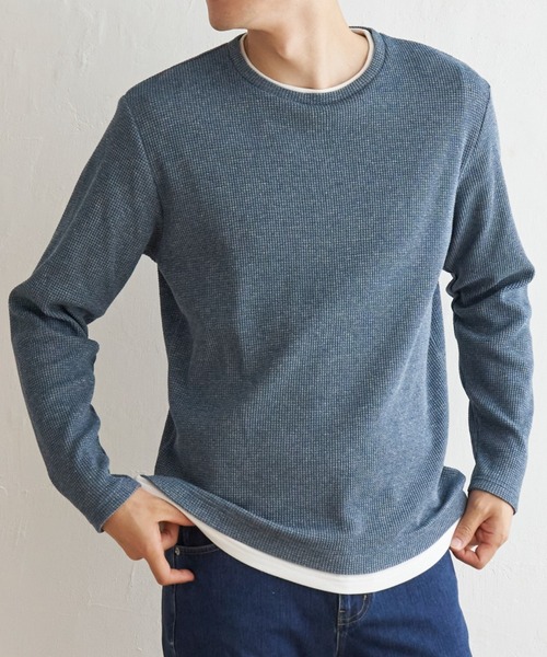 ikka(イッカ)の「メランジワッフルフェイクロンT(Tシャツ/カットソー・メンズ・ブルー/ワイン/ブラック/ベージュ・S/M/L/XL)」の3枚目の写真