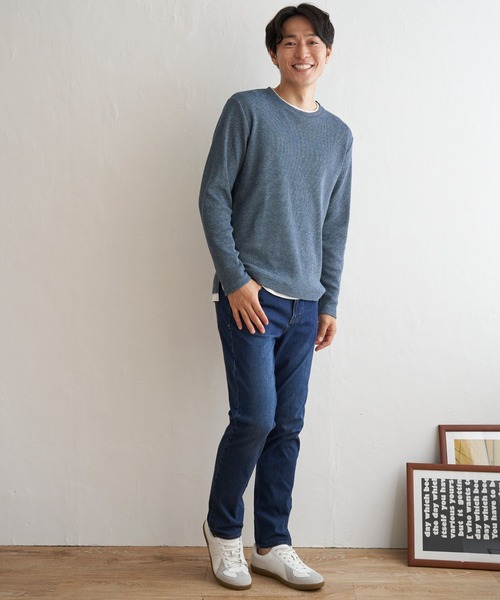 ikka(イッカ)の「メランジワッフルフェイクロンT(Tシャツ/カットソー・メンズ・ブルー/ワイン/ブラック/ベージュ・S/M/L/XL)」の9枚目の写真