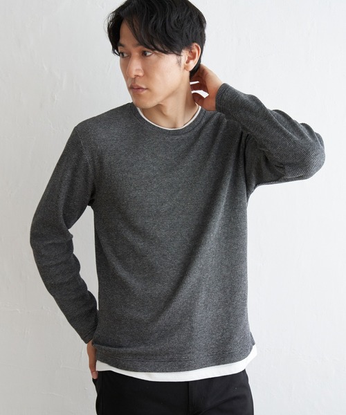 ikka(イッカ)の「メランジワッフルフェイクロンT(Tシャツ/カットソー・メンズ・ブルー/ワイン/ブラック/ベージュ・S/M/L/XL)」の13枚目の写真