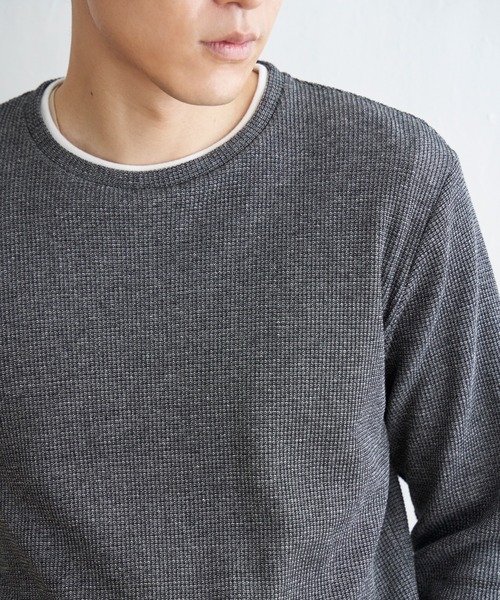 ikka(イッカ)の「メランジワッフルフェイクロンT(Tシャツ/カットソー・メンズ・ブルー/ワイン/ブラック/ベージュ・S/M/L/XL)」の16枚目の写真