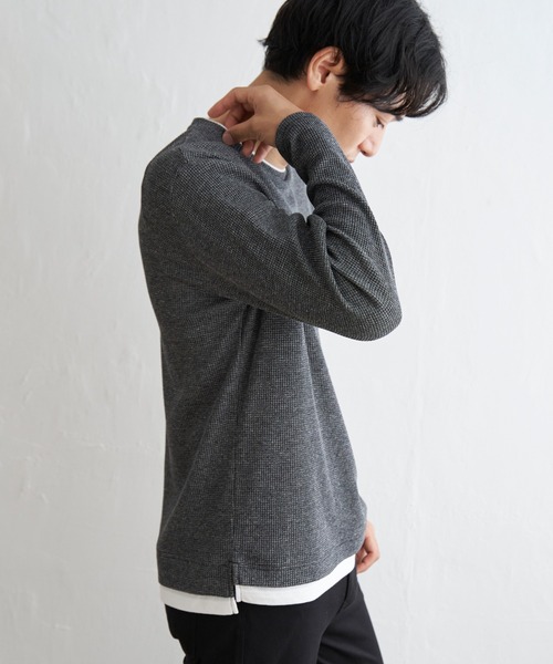 ikka(イッカ)の「メランジワッフルフェイクロンT(Tシャツ/カットソー・メンズ・ブルー/ワイン/ブラック/ベージュ・S/M/L/XL)」の15枚目の写真