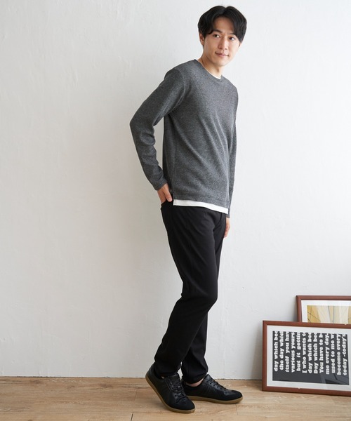 ikka(イッカ)の「メランジワッフルフェイクロンT(Tシャツ/カットソー・メンズ・ブルー/ワイン/ブラック/ベージュ・S/M/L/XL)」の5枚目の写真