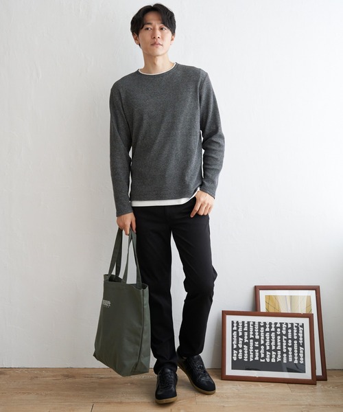 ikka(イッカ)の「メランジワッフルフェイクロンT(Tシャツ/カットソー・メンズ・ブルー/ワイン/ブラック/ベージュ・S/M/L/XL)」の6枚目の写真